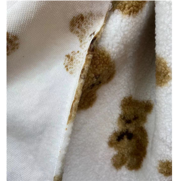Oso de lana de cordero jacquard pequeño Teddy tela de terciopelo granular de una sola cara suéter jacquard abrigo de tela de juguete en stock