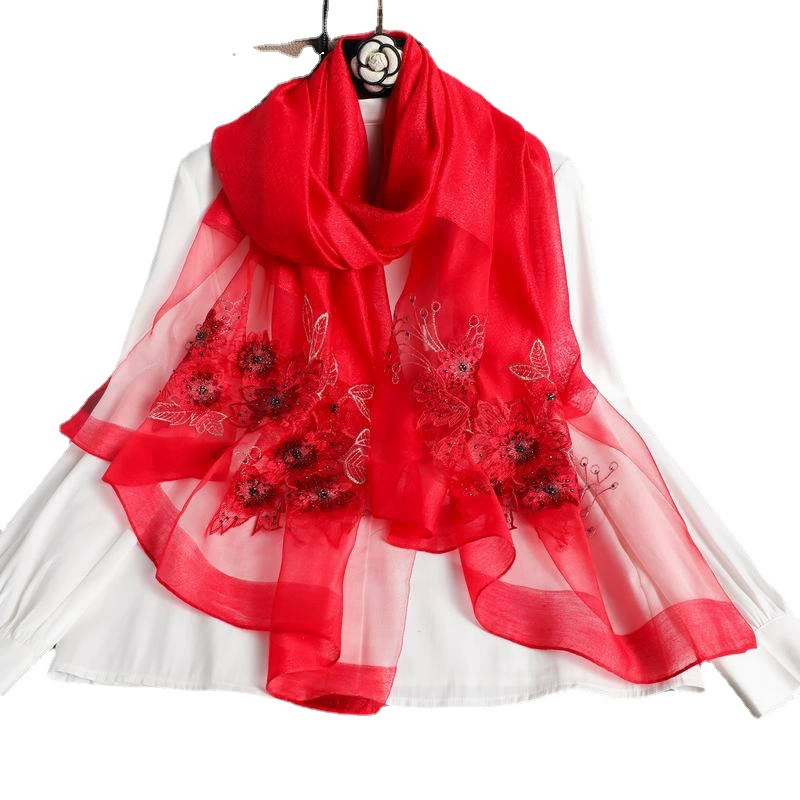 Silk universal scarf, with embroidery