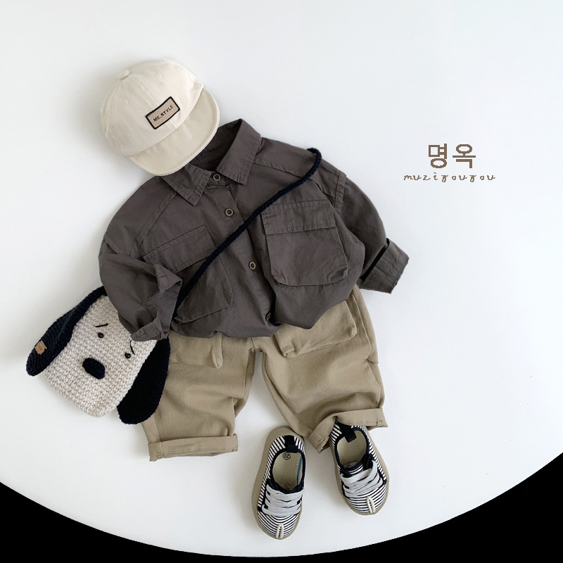 2025 otoño nuevas camisas infantiles, hombres y mujeres, chaquetas de trabajo al aire libre, bebés coreanos, chaquetas de moda