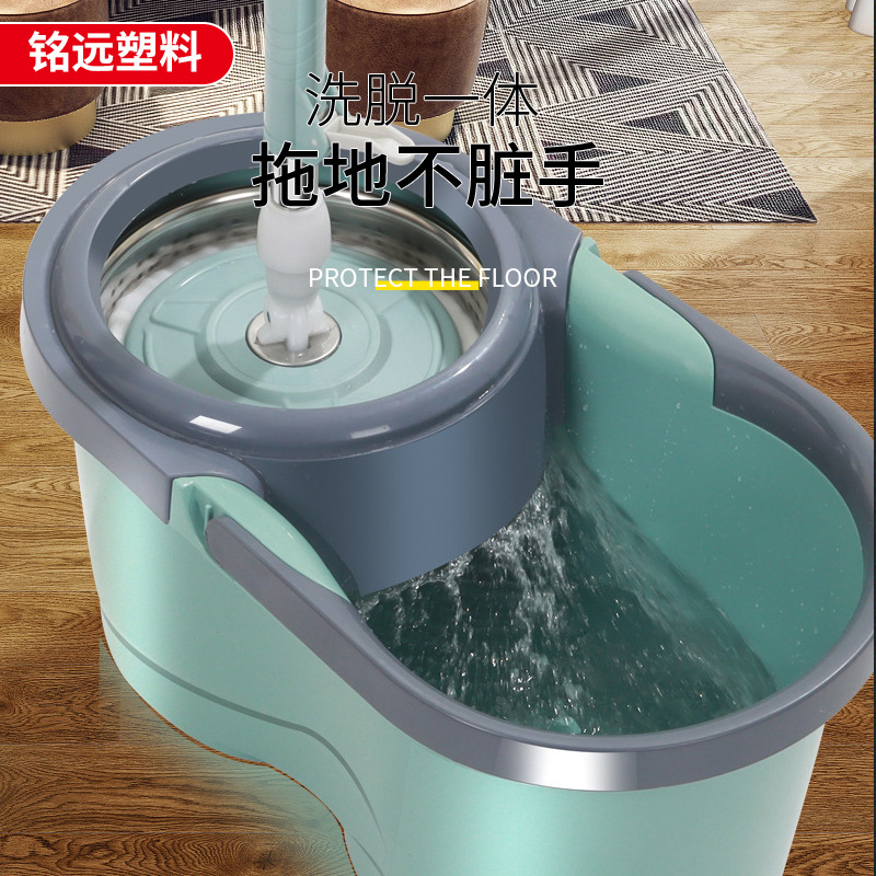 Cubo de secado de fregona giratoria doble unidad al por mayor presión de mano perezosa doméstica con rueda traje de cubo de fregona de ocho caracteres