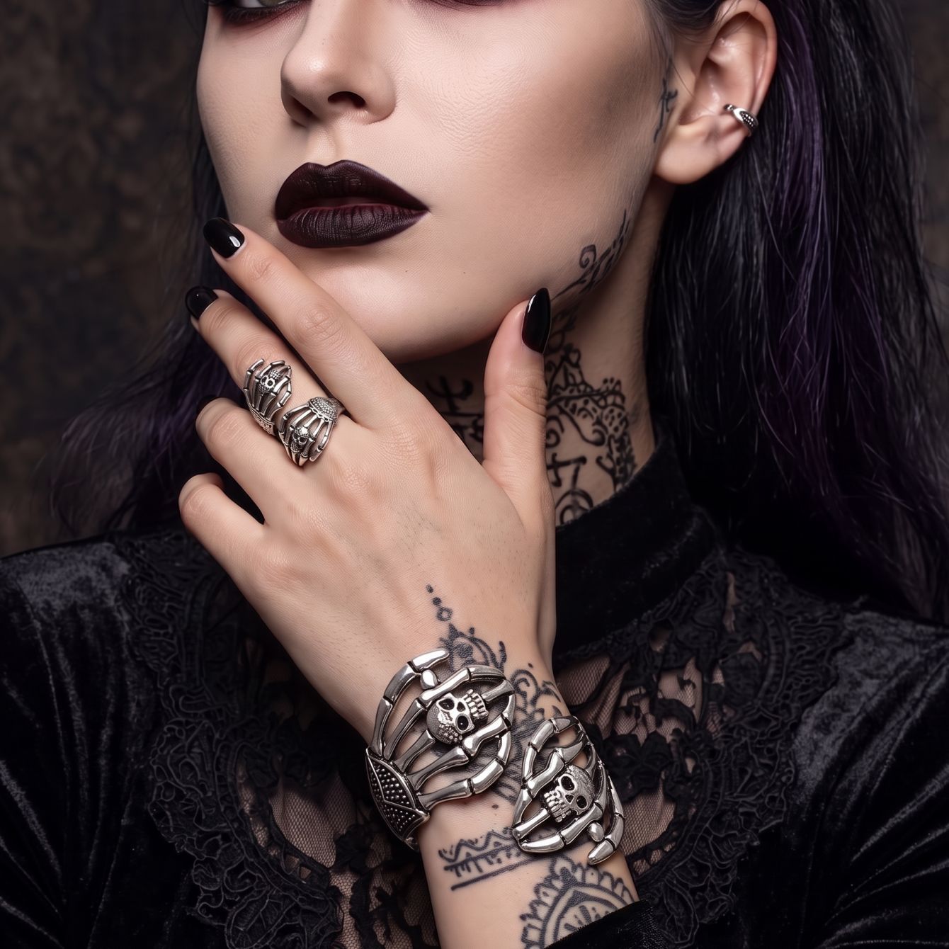 Vintage Gothic Style Electroplated Skull Claw Bracelet Ring for Men and Women, Adjustable Open Ring Jewelry Accessory