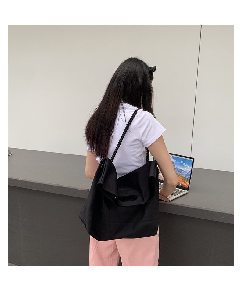 Casual bag women's trendy Oxford fabric large capacity single shoulder large bag wide shoulder strap simple woven tote bag_voghion.com