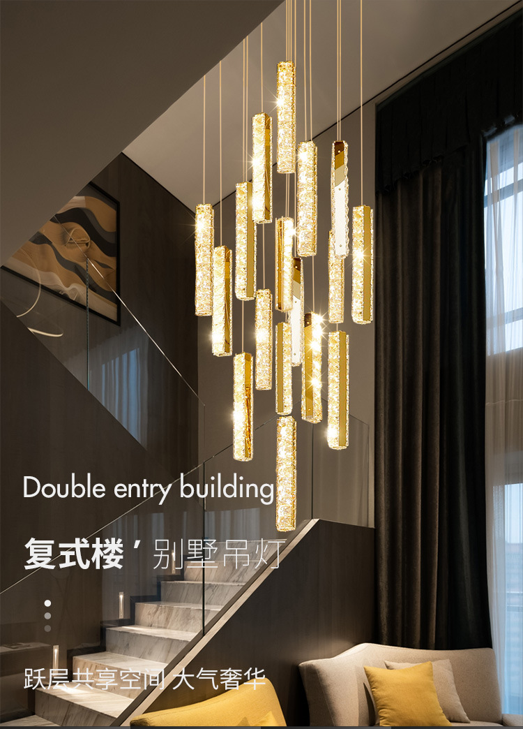 楼梯灯长吊灯轻奢水晶大吊灯楼梯间复式楼中空loft别墅客厅灯具-阿里巴巴