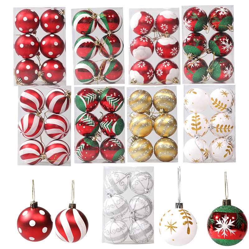 6cm色絵クリスマスボール飾り道具手描きクリスマスボールプラスチックメッキボールクリスマスツリー飾り卸売り|undefined