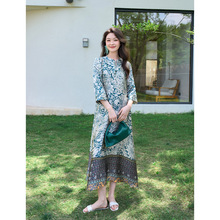 荣太复古气质定位印花重磅素绉缎桑蚕丝真丝连衣裙女宽松显瘦长裙