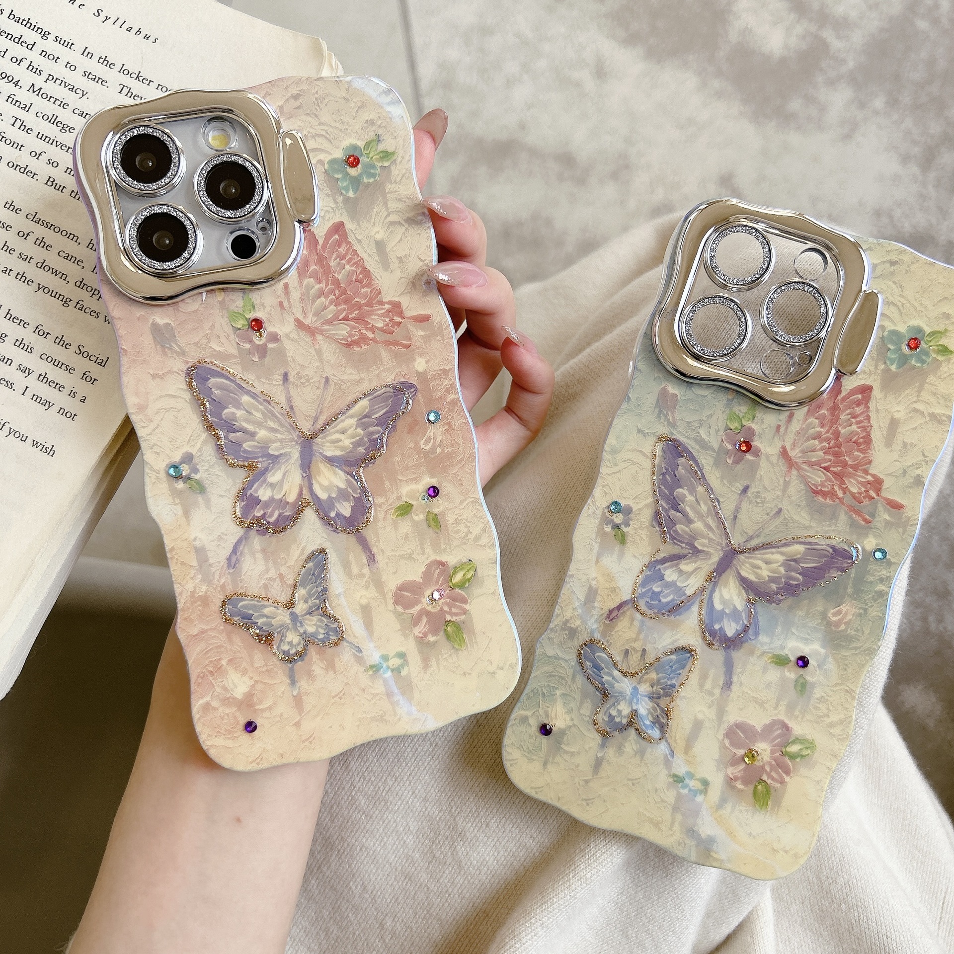 Dream Painting Painting Butterfly Adecuado para Apple 16ProMax Funda para teléfono 15/14 Personalidad 15Pro Soporte de lente 13 Mujer