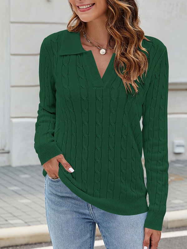 2025 New Cross-Border Dropshipping Autumn Sweater Soft Long-Sleeve Turn-Down Collar V-Neck Cable Cross-Border