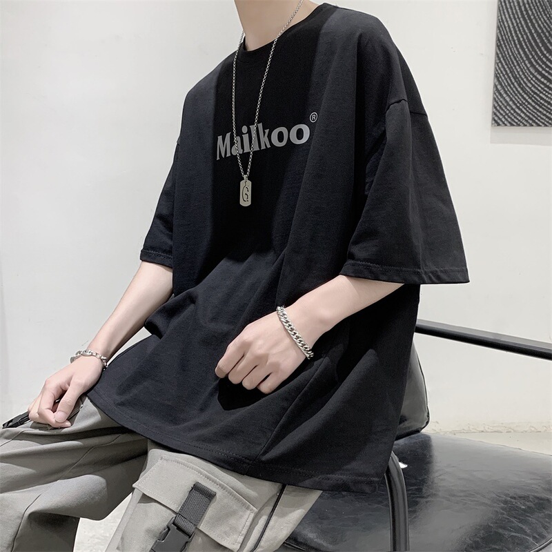 Men's Short-Sleeved Hong Kong Style Ins Trend Simple Fashion Harajuku Tops Summer Student Loose Korean Style Trendyy Handsome T-Shirt