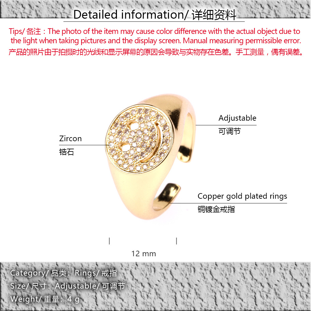 Bague Ajustable Ouverte Micro Diamant Simple En Forme De C display picture 16