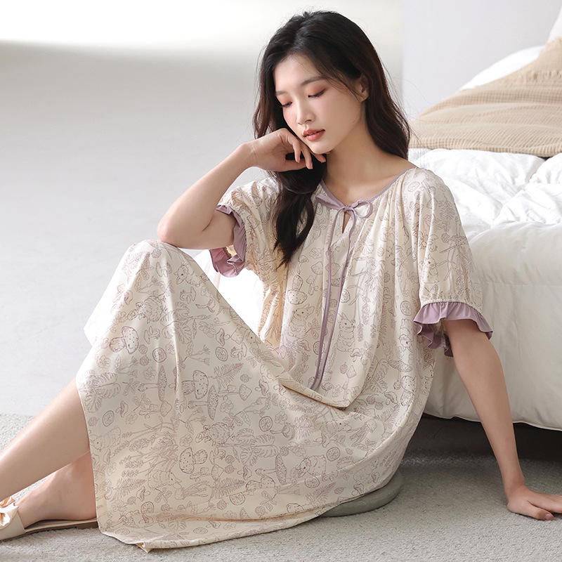 睡衣女士2025年新款甜美风睡裙夏季凉感莱赛尔棉宽松碎花女家居服