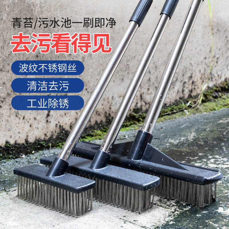 Free Shipping Long Handle Wire Brush Floor Cleaning Brush Stainless Steel Floor Scrubbing Brush to Remove Moss and Oil Stains Industrial Rust Removal Deck