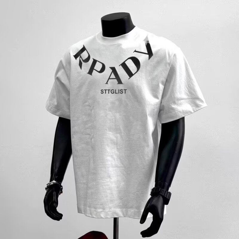 American casual high-street trendy brand letter print crew neck heavyweight short-sleeved T-shirt men's pure cotton loose and handsome couple outfit