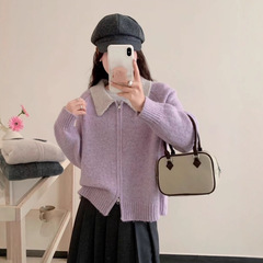 韩版polo领温柔双拉链毛衣女2025秋冬慵懒风宽松软糯针织外套上衣