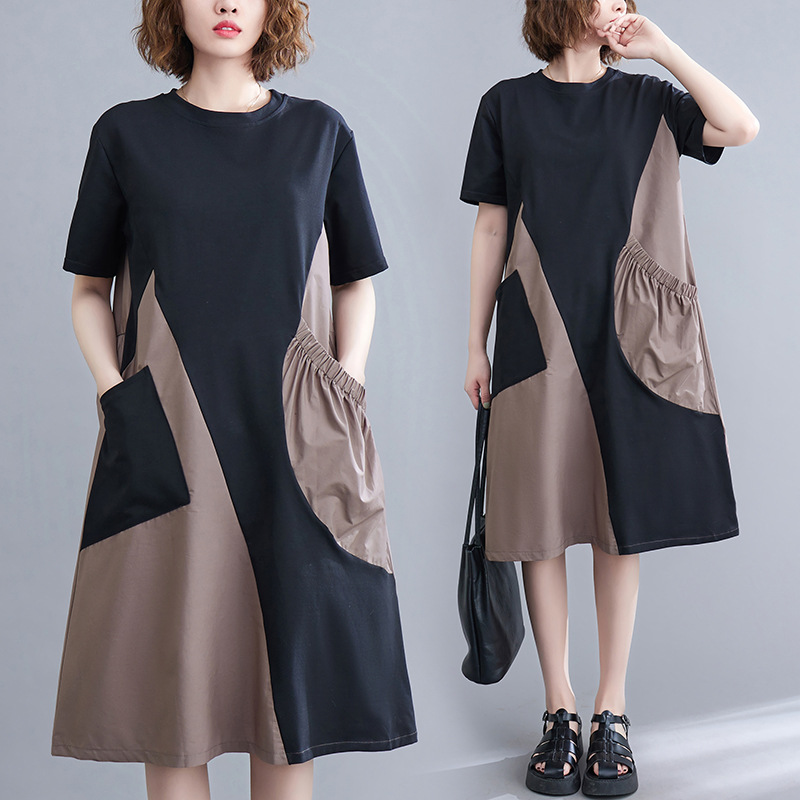 Summer fashionable loose dress with a round collar