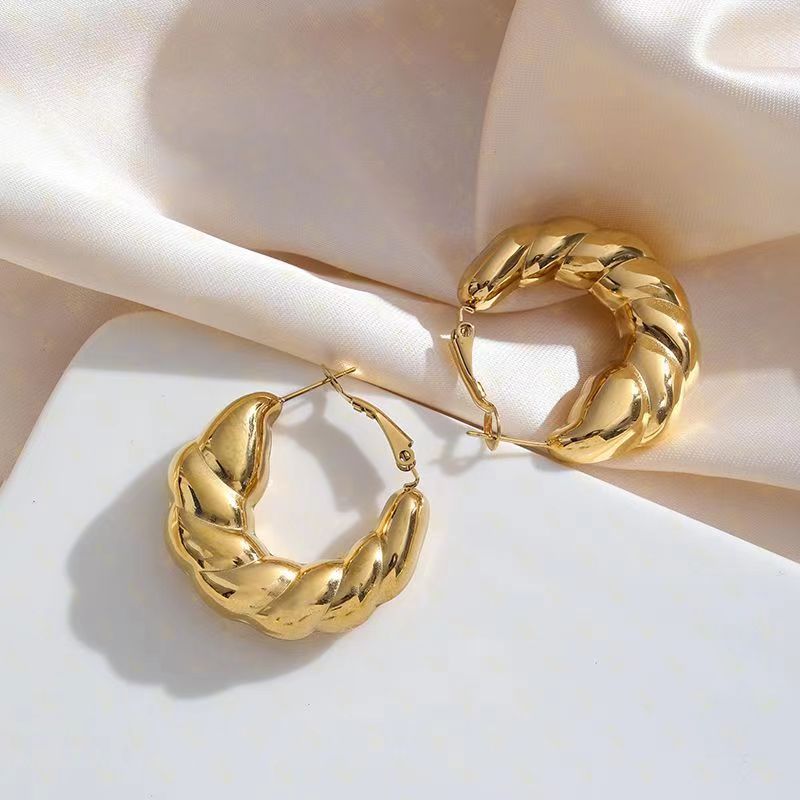 1 Pair Simple Style Solid Color Plating Stainless Steel 18k Gold Plated Earrings display picture 3