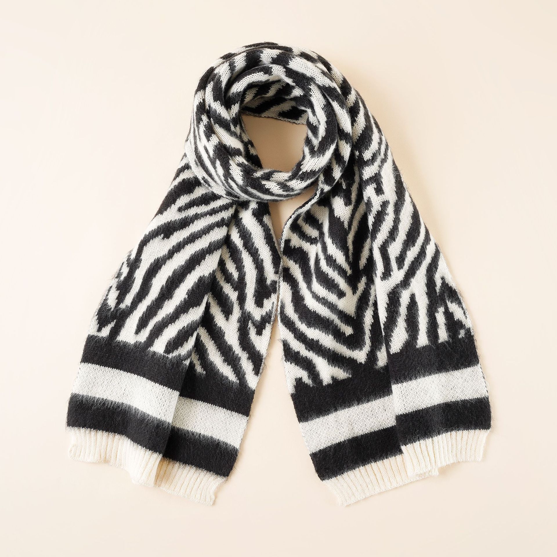 Estilo coreano ins moda retro cebra patrón bufanda para mujeres Otoño e Invierno moda lana de punto engrosada bufanda caliente para estudiantes