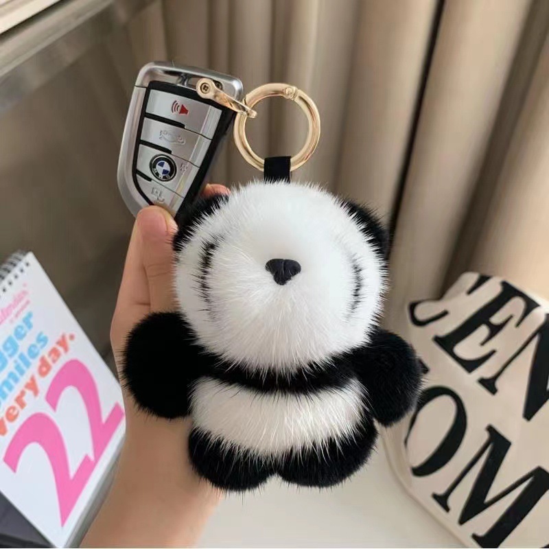 Transfronterizo al por mayor de la oferta de la panda de peluche colgante de imitación de piel de visón bolsa llavero de piel peluda regalo