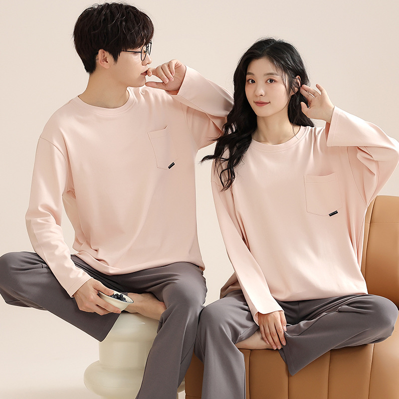 코튼 파자마 커플 봄 가을 겨울 정장 유행 한국 버전 달콤한 느슨한 풀오버 플러스 사이즈 홈 옷 외부 착용 가능
