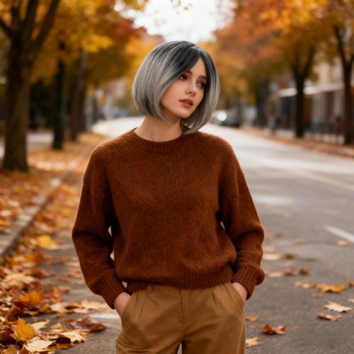 European and American women's parting short synthetic hair cap black and gray gradient color bobo short straight wig factory stock