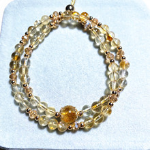 天然黄水晶2圈手链 黄塔晶小众设计款式抽拉扣可调节大小