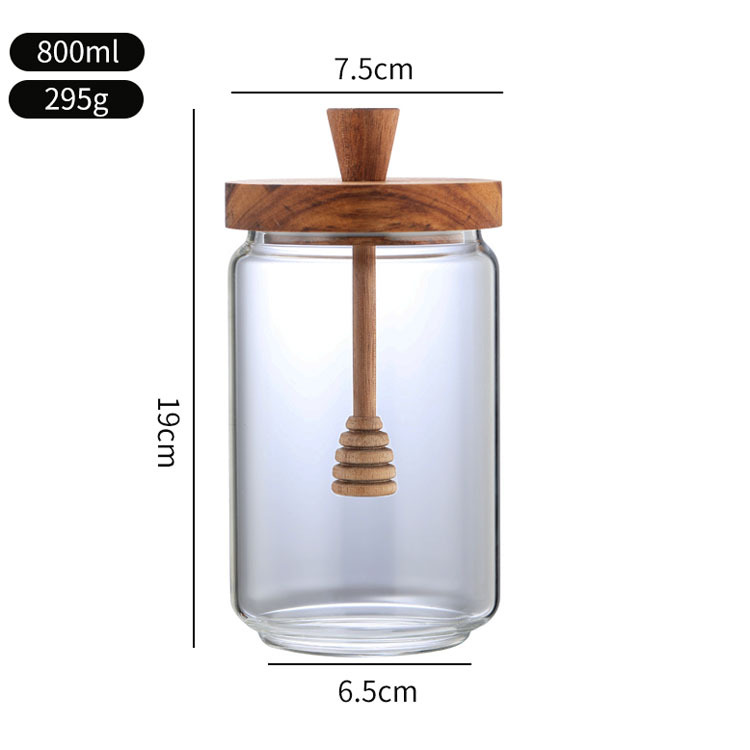 Tanque de almacenamiento de madera de acacia, tanque de miel, barra de mezcla transparente con tapa de borosilicato, tanque de vidrio sellado de almacenamiento de cocina