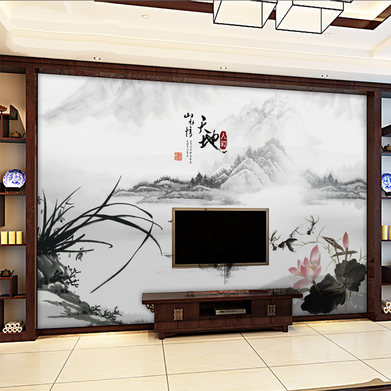 Wt9P2024 New Modern Simple Chinese Landscape Mural Shadow Tv Background Wall Wallpaper 8D Atmospheric Sofa Wall