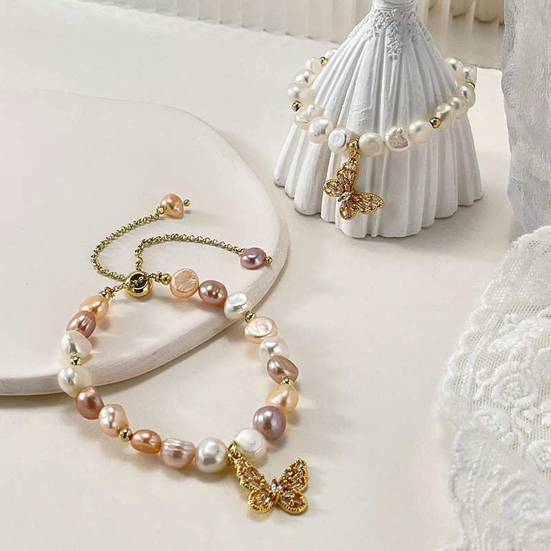 Fashion Butterfly Pearl Inlay Zircon Bracelets 1 Piece