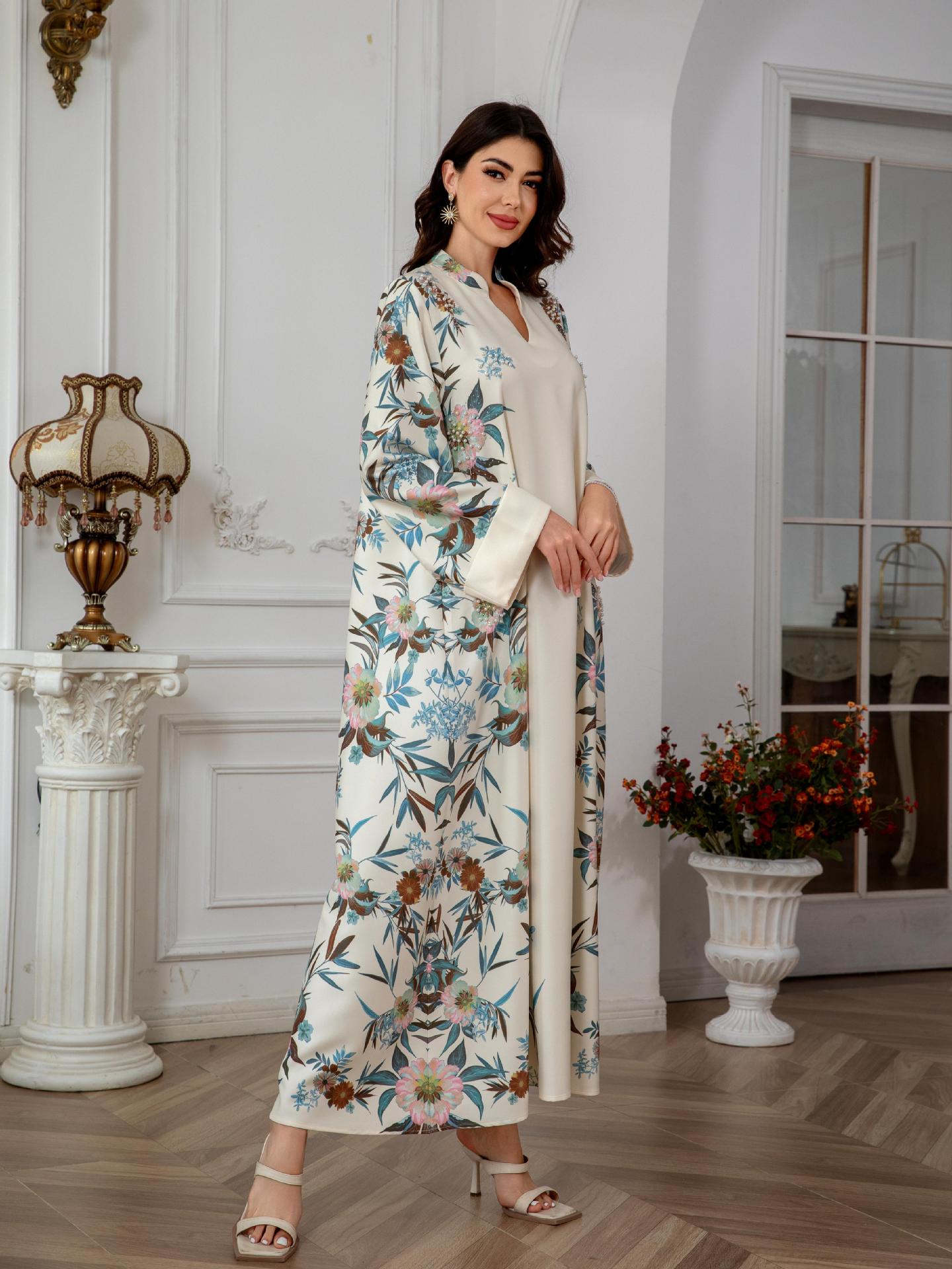 SW0803 Middle East Cross-Border Muslim Women's Robe Dubai Printed Long Dress Elegant And Stylish_ecoleips.com