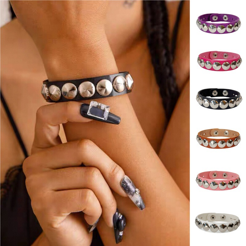 Cross-Border Popular Round Rivet Punk Couple Leather Bracelet Casual Fashion Trend Street Bracelet Bracelet Jewelry