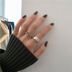 韓國戒指女ins扭結設計泰銀色戒指做舊復古感Ins編織感食指戒開口