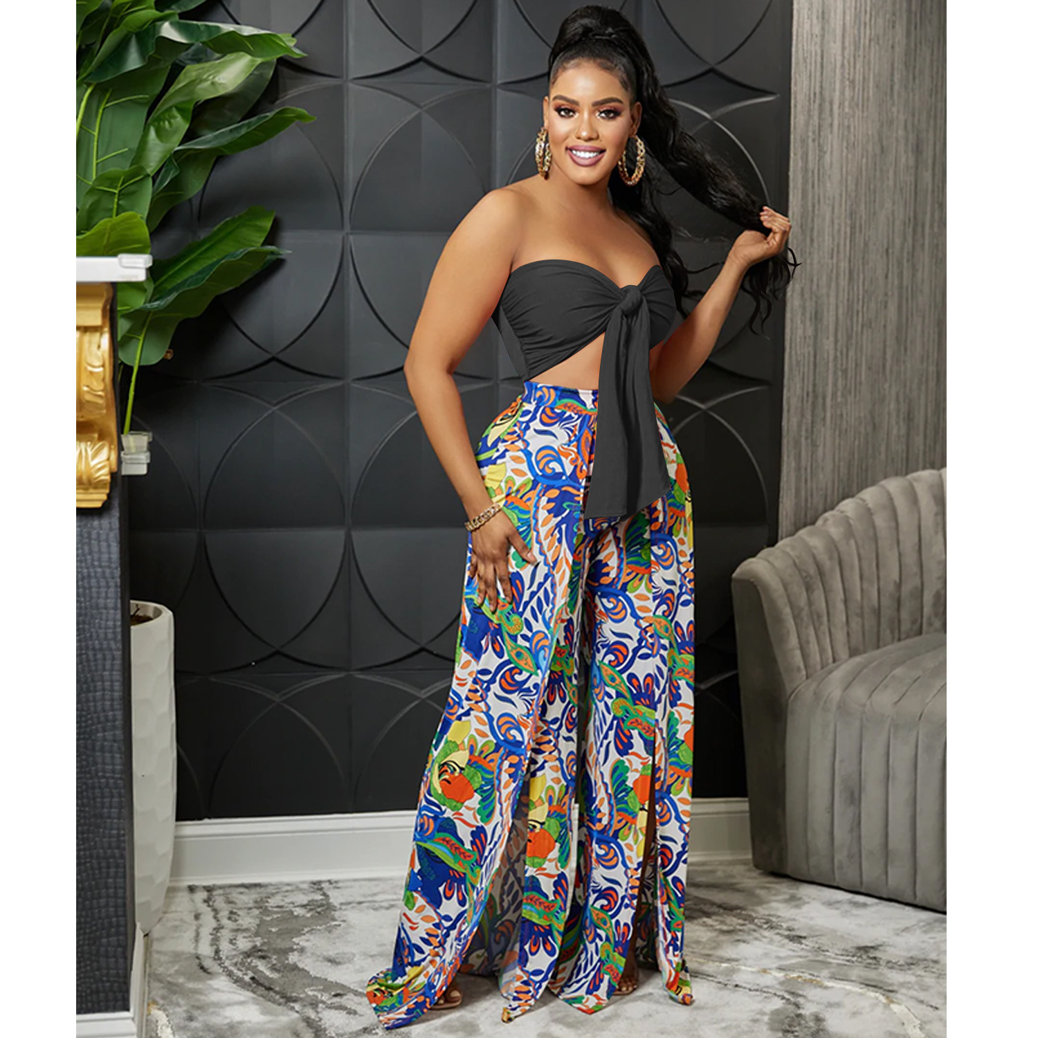 C5815 transfronterizo Europa y los Estados Unidos Aliexpress Amazon moda limpieza de pecho impresión espalda pantalones de dos piezas