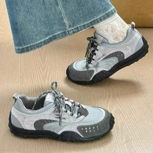 灰色复古厚底德训鞋女2025新款秋冬百搭增高登山休闲运动阿甘板鞋
