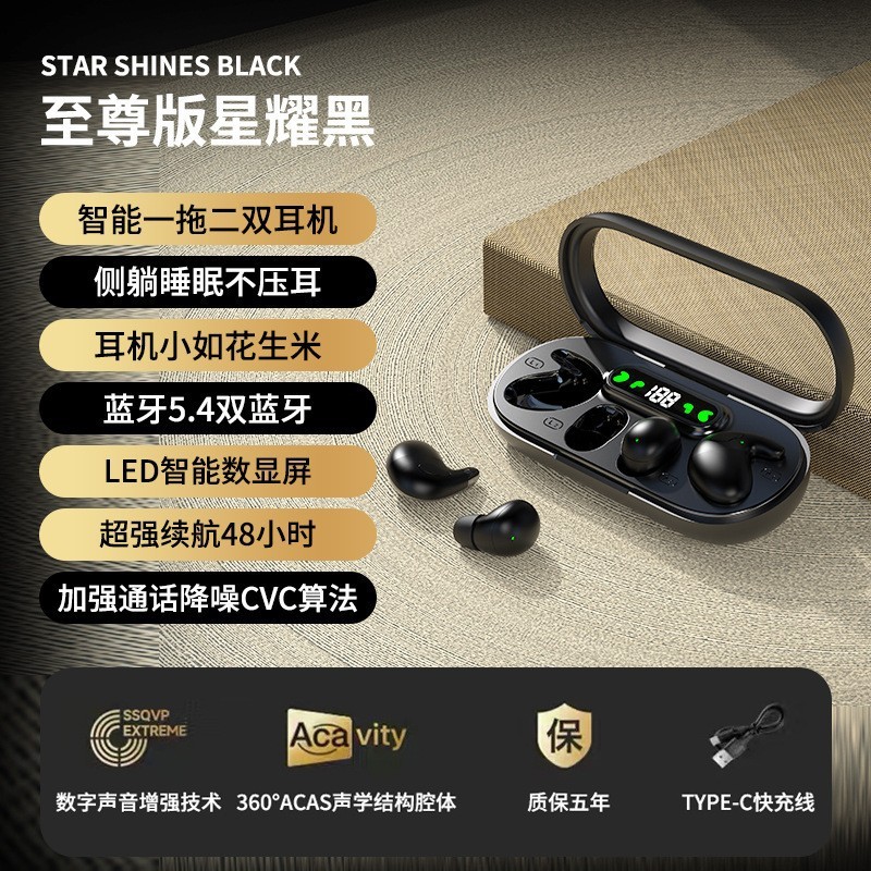 新款智能一拖二蓝牙耳机一盒两对双蓝牙游戏睡眠隐形贴耳超长续航|undefined