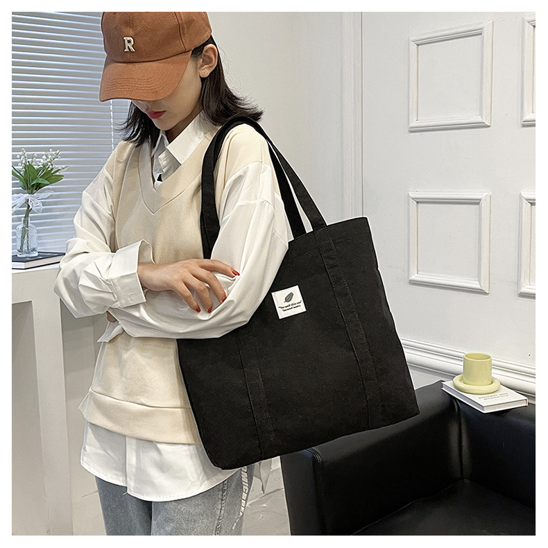 244g Weight Polyester Lining Material Zipper Closure Type Top Handle Strap Type Unisex Fashion Solid Color Canvas Shopping Bags