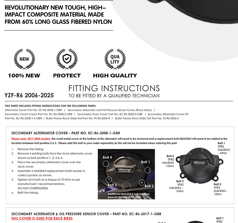 Suitable for Yamaha Yzf R6 2006-2026 Engine Anti-Fall Side Cover Gbracing Engine Protection Cover