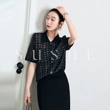 束皙/SUSHE 浪漫之质经典OLD风翻领2025新款春装女上衣宽松针织衫