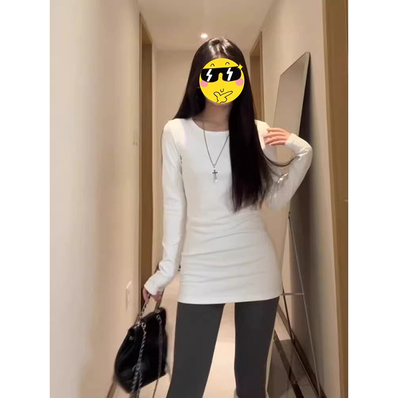 中长款白色内搭上衣打底衫女遮屁股2025春季纯棉修身百搭长袖恤|undefined