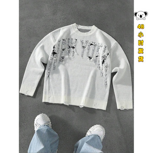 N 77006 Hip-hop Ripped Fleece Sweater �����ƶ�ë��