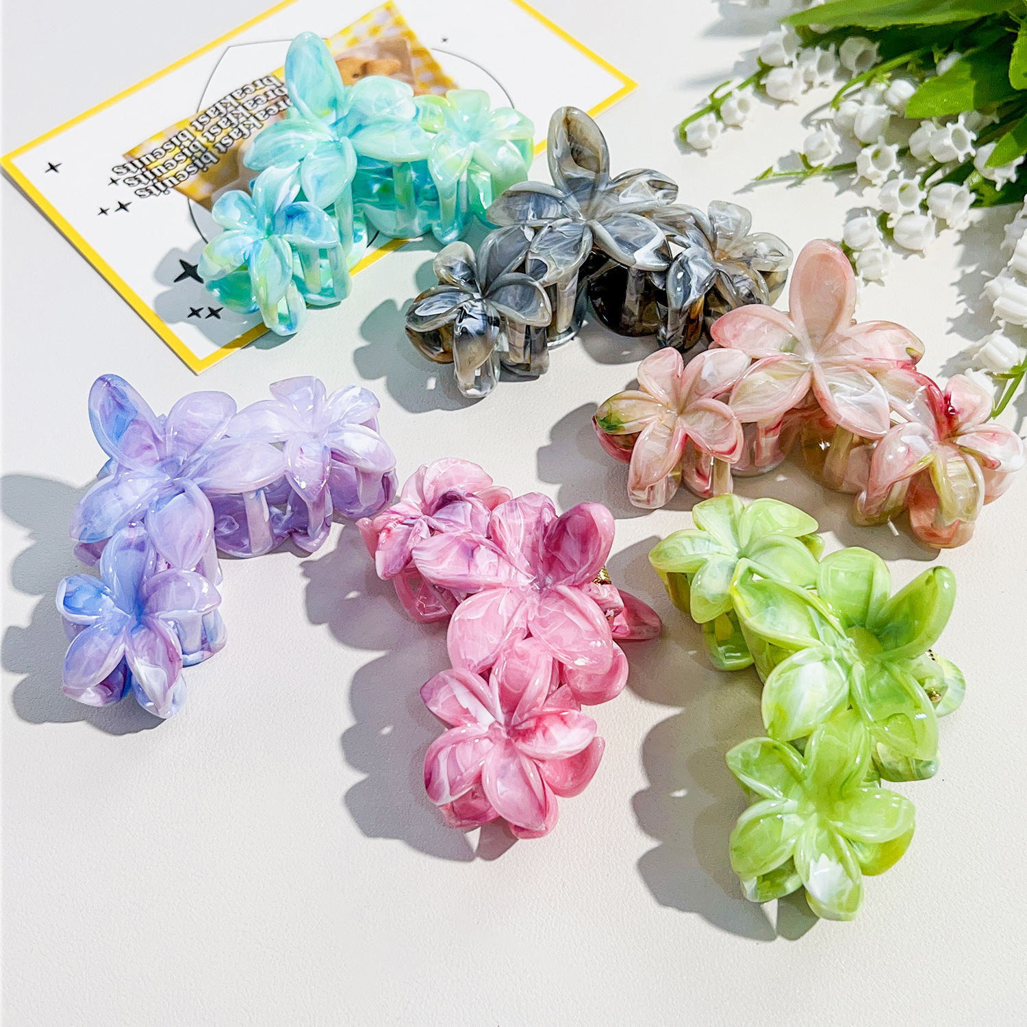 Cross-border Hot Hairpin Marble Egg Flower Grab Clip High-grade Sizzy Hair Shark Clip New Hair Accessories Wholesale
