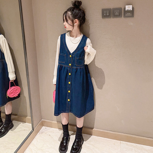 Biggest and newest 2024 Spring Set - Fashion and trendy women's student Korean style base shirt denim skirt two-piece set trendy