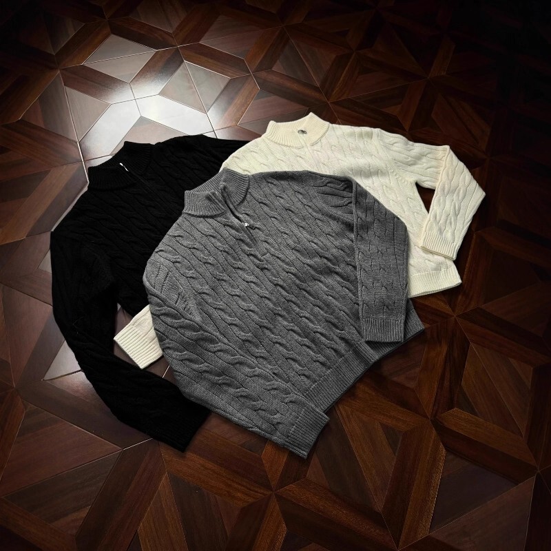 Raff Style Half-Zip Twisted Yarn Sweater for Men, Autumn and Winter American Old Money Lazy Style Soft Turtleneck Knitwear