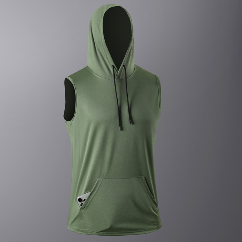 Summer Quick-drying Thin Loose Hooded Vest Men's Sports Fitness Muscle Training Sleeveless Sweater Vest Fitness Clothes