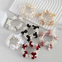 时尚珍珠发圈女高级感百搭蝴蝶结饰品马尾头绳高弹力发饰扎发发绳