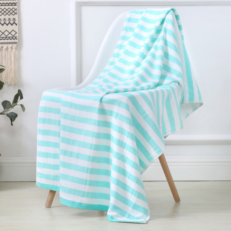 Toalla de baño de rayas de color de algodón 70*140 un lado Terry un velo tela hogar hombres y mujeres absorbente Toalla de playa de secado rápido