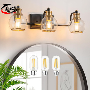 Hot Sale American Style Mirror Front Light Vintage Industrial Style Bathroom Indoor Round Transparent Glass Wall Wall Mounted Lamp Amazon Lamp