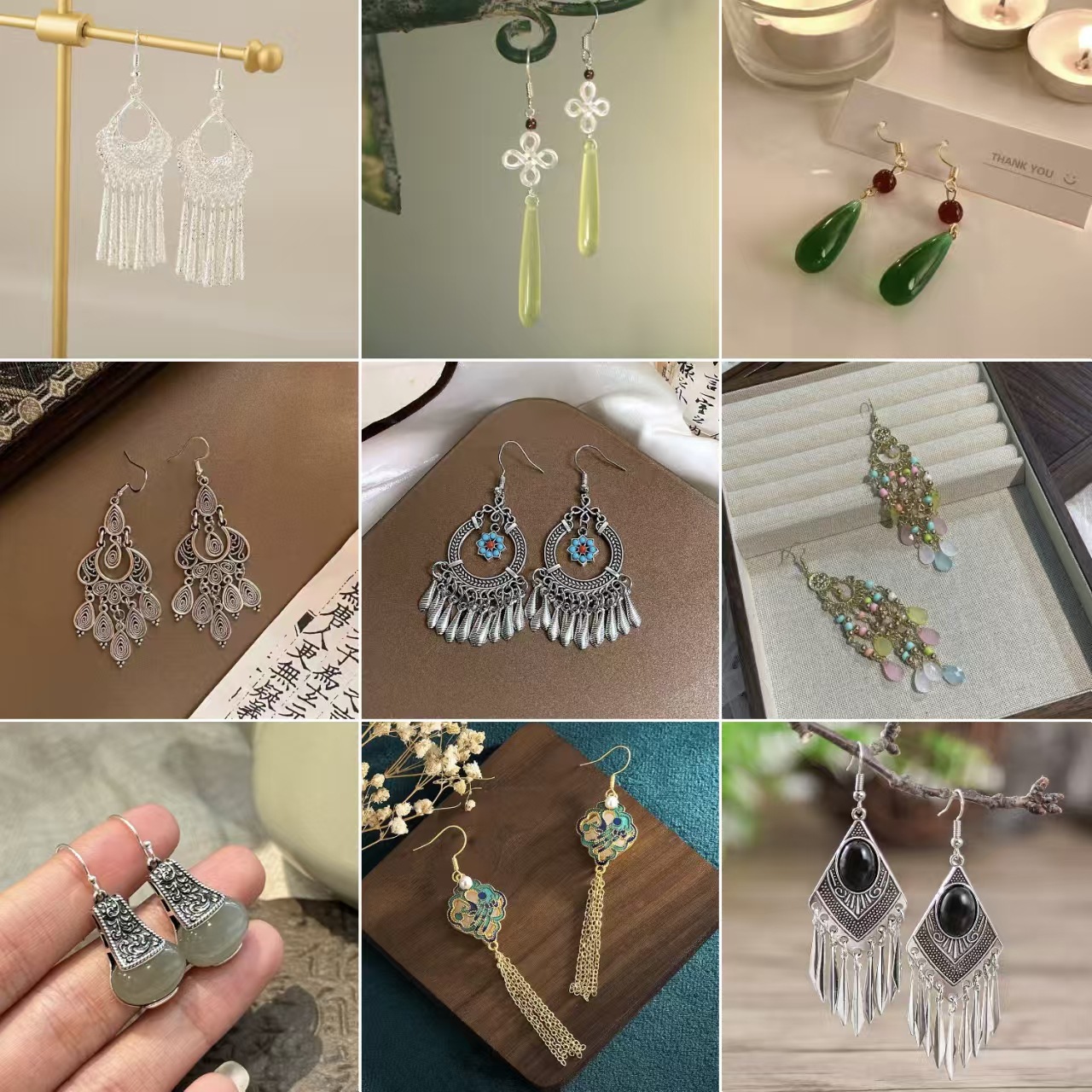 Small ethnic retro fashionable design earrings drop-shaped