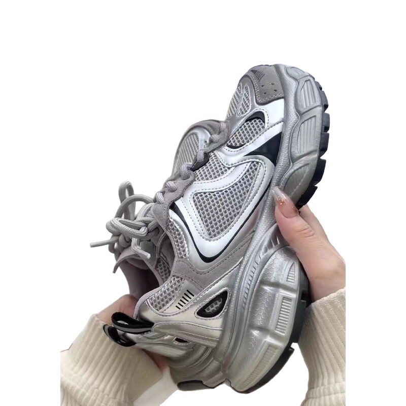 厚底高さ増加ダッドシューズ女性用 2025 春の新シルバー通気性多用途軽量スポーツとカジュアルシューズ|undefined