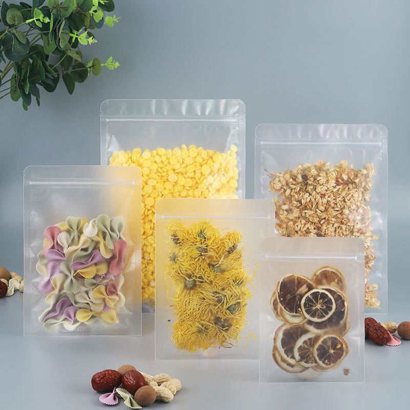 Bolsa ziplock esmerilada Bolsa de hueso esmerilada de fondo plano Bolsa sellada transparente Bolsa de envasado de alimentos con bolsillo sellado de bocadillos de té perfumado