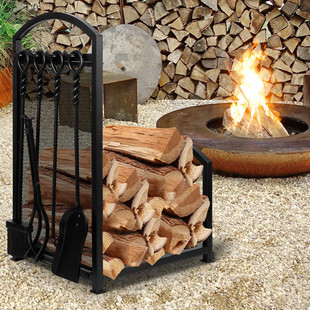 Cross-border Iron Firewood Rack Log Rack Indoor and Outdoor Metal Wood Stacking Rack Wood Storage Rack Fireplace Tool suit