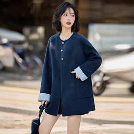 绵羊毛韩版毛呢外套女2025秋冬新款宽松气质百搭双面呢子大衣